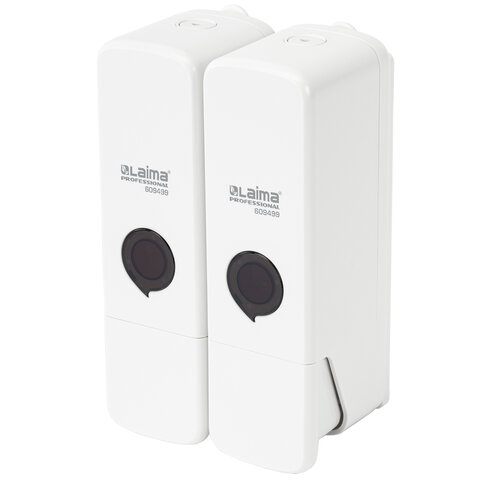 Дозатор двойной 2 х 0,3 л для жидкого мыла/шампуня/геля LAIMA PREMIUM, НАЛИВНОЙ, белый, ABS-пластик, 609499 - фото 2