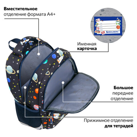 Рюкзак BRAUBERG KIDS SET, с пеналом в комплекте, 2 отделения, "Space infinity", 37x28x16 см, 272099 - фото 16