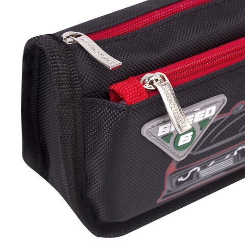 Пенал мягкий ЮНЛАНДИЯ, 2 отделения, полиэстер, "Speed car", черный, 21х6х9 см, 270273 - фото 5