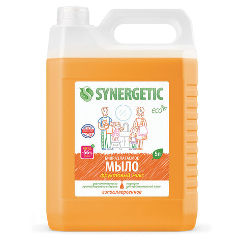 Мыло жидкое 5 л SYNERGETIC "Фруктовый микс", гипоаллергенное, биоразлагаемое, 105502 - фото 1