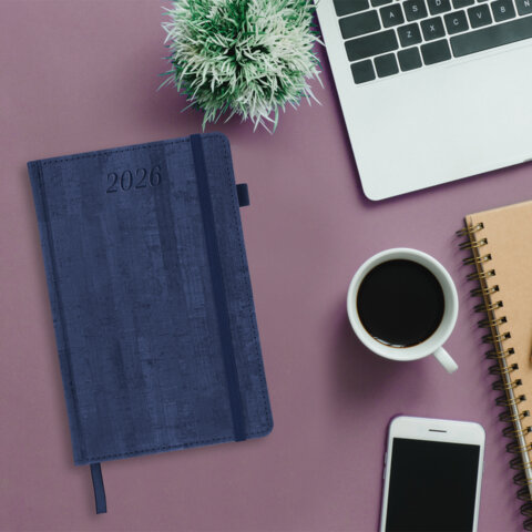 Ежедневник датированный 2026 А5 138x213 мм, BRAUBERG "Wood", под кожу, держатель для ручки, синий, 117106 - фото 4