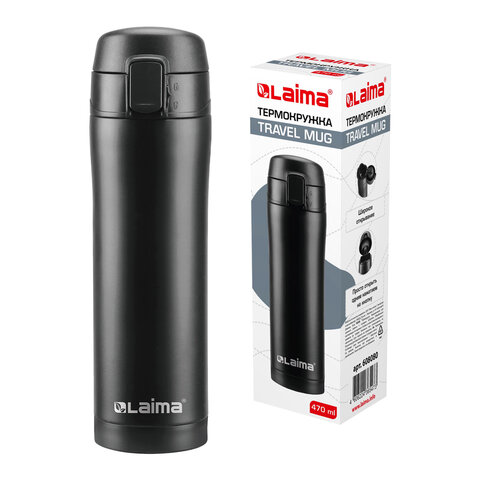 Термокружка 470 мл из нержавеющей стали SUS304, безграничный черный матовый, LAIMA, 608080 - фото 2