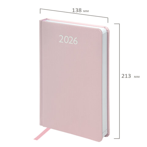 Ежедневник датированный 2026, А5, 138x213 мм, BRAUBERG "Profile", балакрон, светло-розовый, 117075 - фото 2
