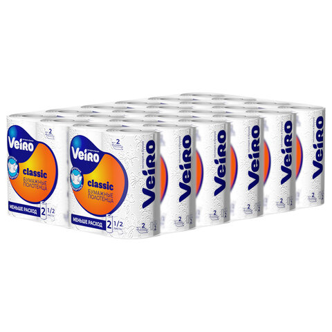 Полотенца бумажные бытовые, спайка 2 шт., 2-слойные (2х12 м), VEIRO (Вейро), белые, 5п22 - фото 7