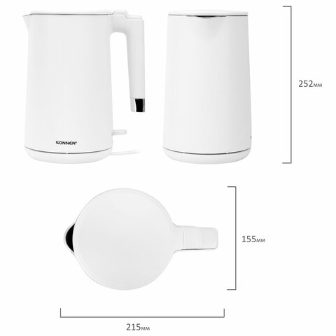 Чайник электрический с двойными стенками SONNEN KT-8719W, 1,5 л, 2200 Вт, белый, 454691 - фото 14