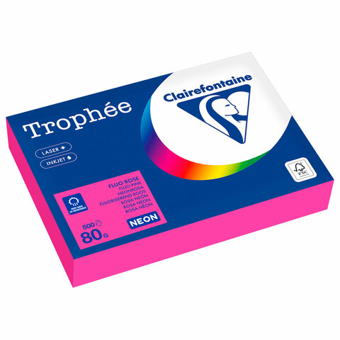 Бумага цветная CLAIREFONTAINE, А4, 80 г/м2, 500 л., неон, розовый, Франция, 2973PC - фото 1
