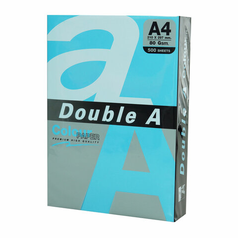 Бумага цветная DOUBLE A, А4, 80 г/м2, 500 л., интенсив, синяя - фото 1
