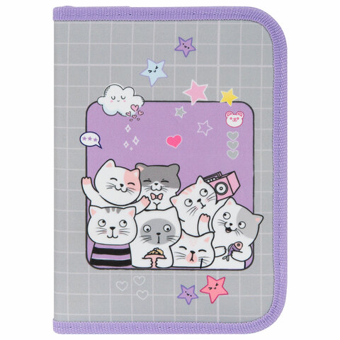 Пенал ПИФАГОР, 1 отделение, 2 откидные планки, полиэстер, 20х14 см, "Cats selfie", 273477 - фото 2