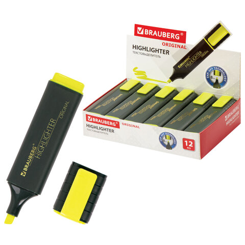 Текстовыделитель BRAUBERG "ORIGINAL", ЖЕЛТЫЙ, линия 1-5 мм, 151681 - фото 1