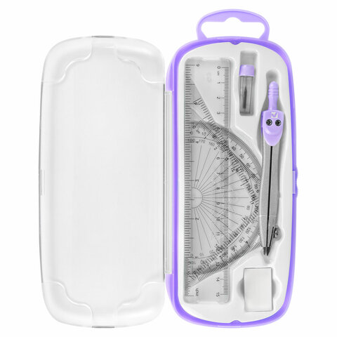 Готовальня BRAUBERG SCHOOL KIT, 8 предметов, циркуль 115 мм, чертежные принадлежности, лавандовый цвет, 210703 - фото 12