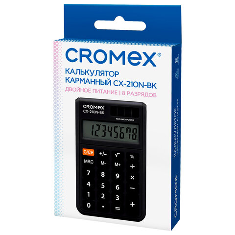 Калькулятор карманный CROMEX (КРОМЕКС) CX-210N-BK (96х62 мм), 8 разрядов, двойное питание, черный, 273834 - фото 8