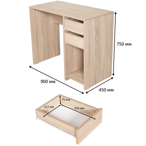 Стол письменный/компьютерный BRABIX "Scandi CD-017", 900х450х750 мм, 2 ящика, дуб сонома, 641895, ЦБ013706-2 - фото 13