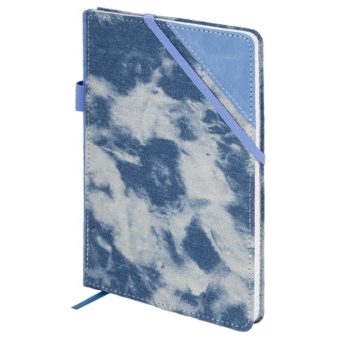 Блокнот А5 135x210 мм BRAUBERG "Denim", ткань/экокожа, резинка, держатель, 80 л., клетка, голубой, 117138 - фото 2