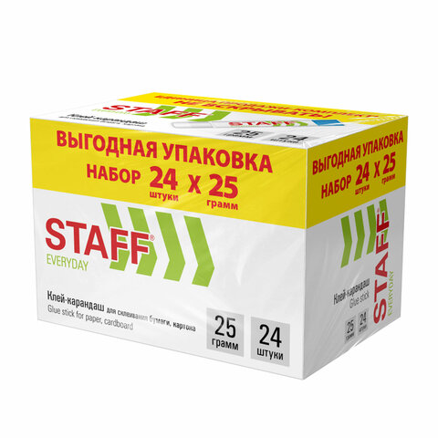 Клей-карандаш 25 г, ВЫГОДНАЯ УПАКОВКА, КОМПЛЕКТ 24 ШТУКИ, STAFF EVERYDAY, 273018 - фото 1