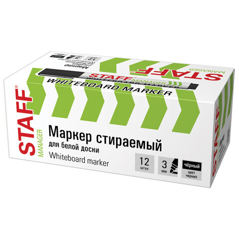 Маркер стираемый для белой доски, ЧЕРНЫЙ, STAFF "MANAGER" WBM-300, 3 мм, с клипом, 152636 - фото 9