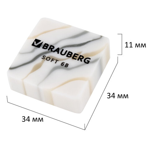 Ластики BRAUBERG "MARBLE", НАБОР 6 штук, 34х34х11 мм, квадратные, экологичный ПВХ, блистер, 272735 - фото 5