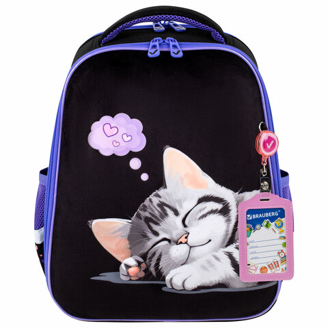 Ранец BRAUBERG FIT, 2 отделения, Sleeping kitten, велюровая панель, 38х27х14 см, 273107 - фото 2