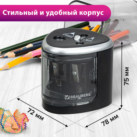 Точилка электрическая BRAUBERG DUAL (для 2 диаметров карандашей!), 4 батарейки АА, черная, 270581 - фото 16