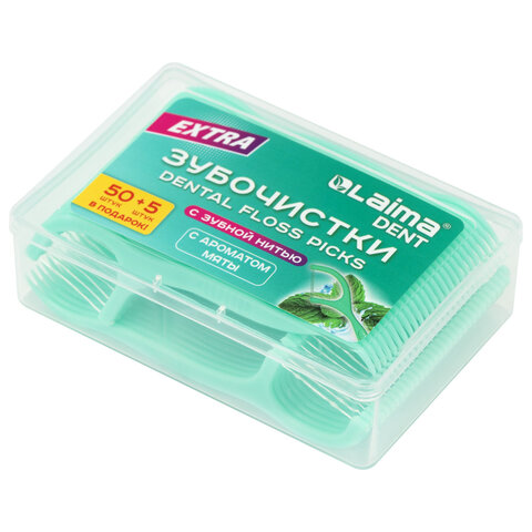Зубочистки-флоссеры с зубной нитью "50 шт. + 5 в подарок!", в боксе, ВКУС МЯТЫ, LAIMA DENT, 609405 - фото 2