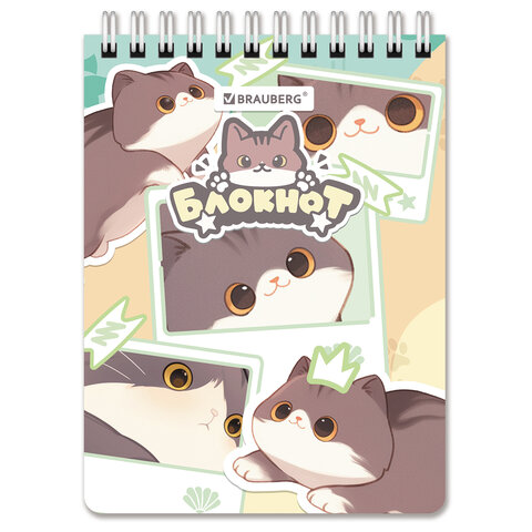 Блокнот МАЛЫЙ ФОРМАТ А6 108х145 мм, 60 л., гребень, картон, клетка, кросс-серия "МИЛЫЕ КОТЫ", BRAUBERG, 116987 - фото 5