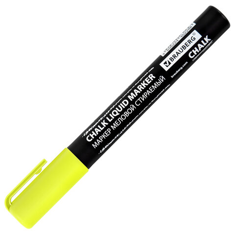 Маркер меловой CHALK LIQUID MARKER, ЖЕЛТЫЙ, 3 мм, стираемый, BRAUBERG "CHALK", 152590 - фото 7