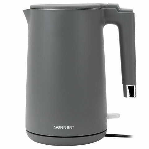 Чайник электрический с двойными стенками SONNEN KT-8719G, 1,5 л, 2200 Вт, графитовый, 454693 - фото 1