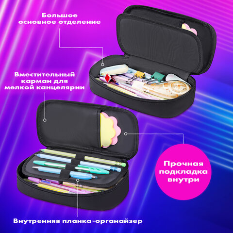 Пенал-органайзер BRAUBERG, 1 отделение, откидная планка, полиэстер, 22х10х6 см, "Глубокий черный", 273577 - фото 13