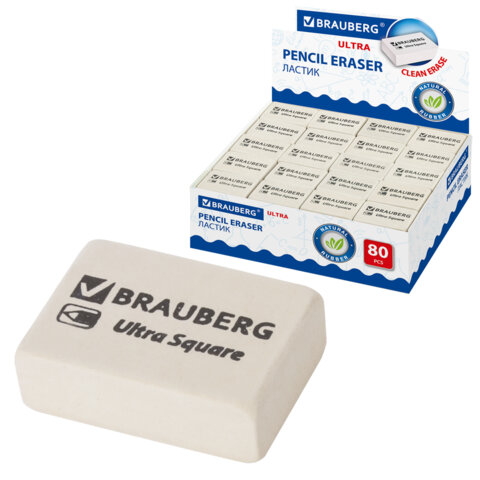 Ластик BRAUBERG "Ultra Square", 26х18х8 мм, белый, натуральный каучук, 228707 - фото 1