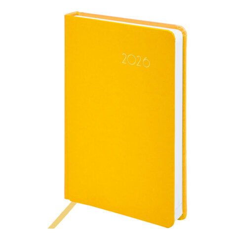 Ежедневник датированный 2026, А5, 138x213 мм, BRAUBERG "Select", балакрон, желтый, 117088 - фото 1