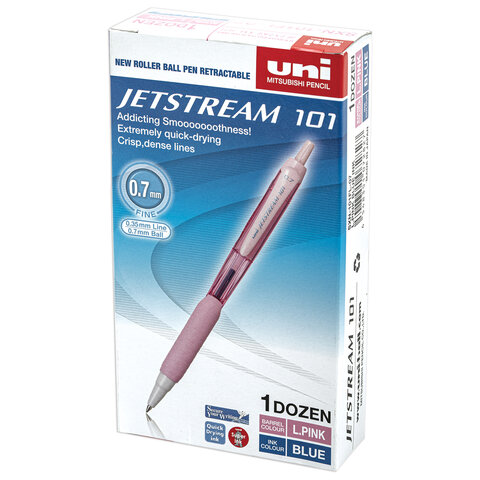 Ручка шариковая масляная автоматическая с грипом UNI "JetStream", СИНЯЯ, корпус розовый, 0,35 мм, SXN-101FL PINK - фото 9