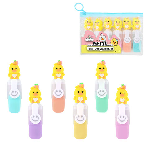 Набор текстовыделителей с топперами 6 ЦВЕТОВ ПАСТЕЛЬ, "НЕЖНЫЕ ЦЫПЛЯТА", линия 1-4мм, FUNSTER (ФАНСТЕР), 152653 - фото 1