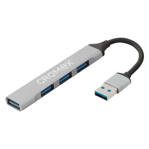 Хаб-разветвитель CRX-087, USB-A 2.0, 4 в 1, 4 x USB-A 2.0, 60 мм, серый, CROMEX (КРОМЕКС), 355064 - фото 1