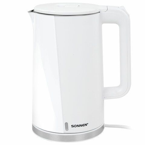 Чайник электрический с двойными стенками SONNEN KT-8718W, 1,7 л, 2200 Вт, белый, 454685 - фото 1