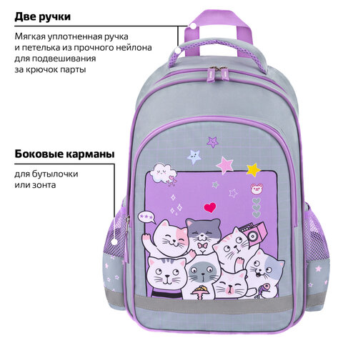Рюкзак ПИФАГОР SCHOOL, 1 отделение, 3 кармана, "Cats selfie", 38x28х14 см, 273165 - фото 13