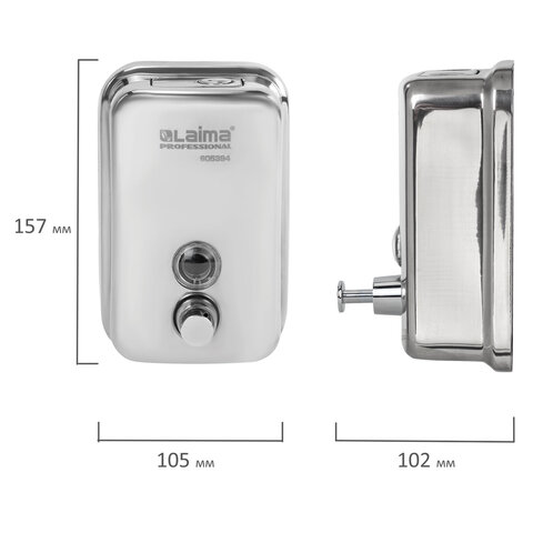 Дозатор для жидкого мыла LAIMA PROFESSIONAL INOX (гарантия 3 года), 0,5 л, нержавеющая сталь, зеркальный, 605394 - фото 6