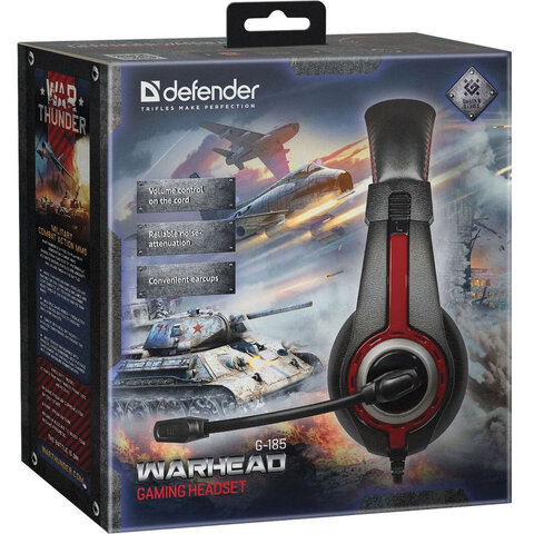 Наушники с микрофоном (гарнитура) DEFENDER Warhead G-185, проводные, 2 м, стерео, чёрно-красные, 64106 - фото 8