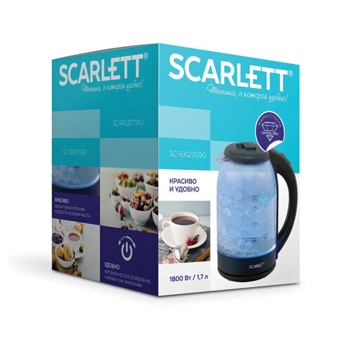 Чайник SCARLETT SC-EK27G90, 1,7 л, 1800 Вт, закрытый нагревательный элемент, стекло, черный - фото 2