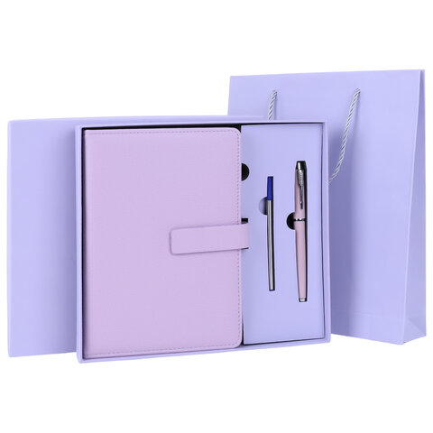 Ежедневник в подарочном наборе 5 в 1, А5, 145x212 мм, BRAUBERG "President", под кожу, 160 листов, сиреневый, 116853 - фото 1