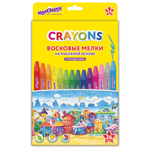 Восковые мелки утолщенные на масляной основе ЮНЛАНДИЯ "ДОМИКИ", 36 цветов, 273092 - фото 1