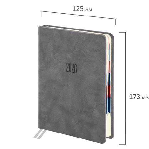 Ежедневник датированный 2026 B6 125х173 мм, GALANT "Vivid", под кожу, серый, 117410 - фото 2