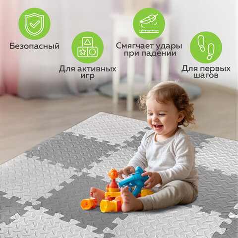Коврик-пазл 1,2х1,2 м, серый, светло-серый, 16 элементов, 30х30 см, толщина 1 см, ЮНЛАНДИЯ, 664811 - фото 22