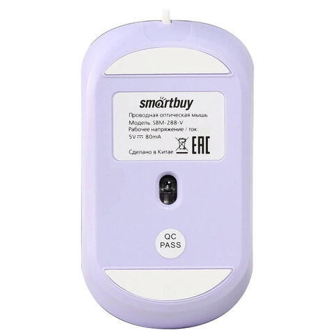 Мышь проводная бесшумная SMARTBUY 288-V, USB, 3 кнопки + 1 колесо, оптическая, сиреневая, 06819, SBM-288-V - фото 4