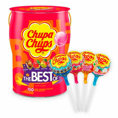 Карамель CHUPA CHUPS (Чупа-Чупс) "The Best Of" ведерко, ассорти, КОМПЛЕКТ 150 шт., 1,8 кг - фото 1