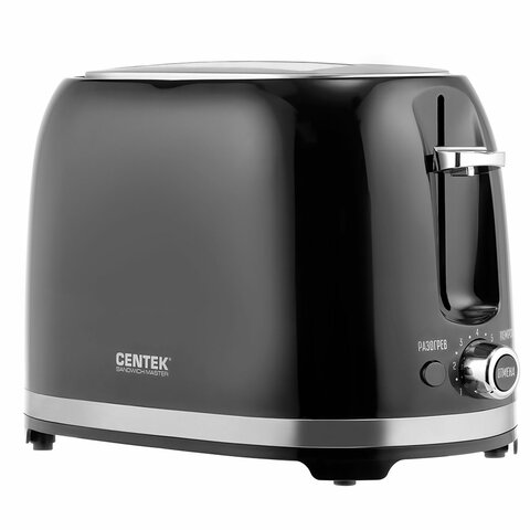 Тостер CENTEK CT-1432, 850 Вт, 2 тоста, 7 режимов, пластик, черный, CT-1432 BLACK - фото 1