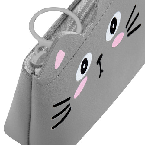 Пенал ЮНЛАНДИЯ ЮНИОР, 1 отделение, искусственная кожа, "Gray kitty", 20х9х7 см, 273819 - фото 4