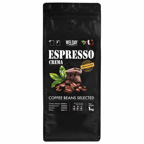Кофе в зернах WELDAY (ВЭЛДЭЙ) "ESPRESSO Crema" 1 кг, 623439, УТ000015180 - фото 2