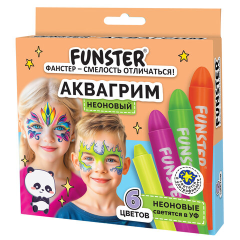 Аквагрим для лица и тела, 6 НЕОНОВЫХ цветов, FUNSTER (ФАНСТЕР), легко смываются, 192573 - фото 6