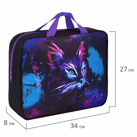 Папка на молнии с ручками BRAUBERG А4, 1 отделение, полиэстер, 80 мм, "Neon cat", 271482 - фото 7