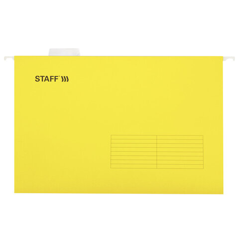 Подвесные папки A4/Foolscap (404х240 мм) до 80 л., КОМПЛЕКТ 10 шт., желтые, картон, STAFF, 270935 - фото 2