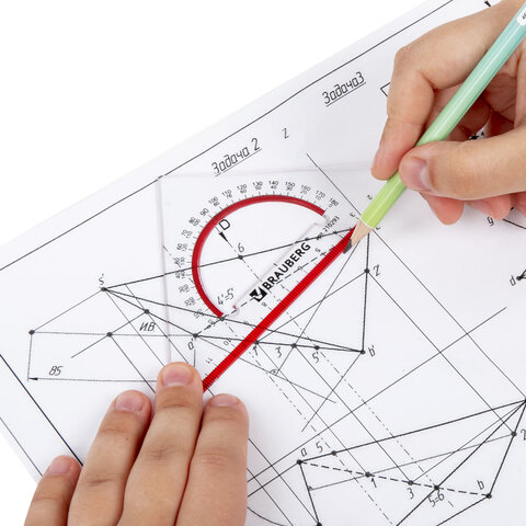 Треугольник пластиковый, угол 45, 13 см, BRAUBERG "Crystal", с транспортиром, прозрачный, с выделенной шкалой, 210293 - фото 6
